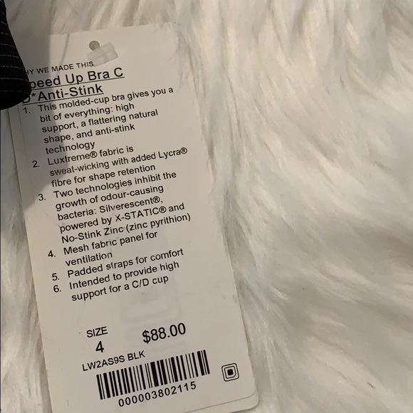 NWT BLACK LULULEMON SPEED UP BRA ANTI-STINK HIGH - Picture 7 of 8